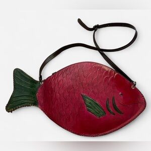 Fish-Shaped Leather Bag - Red and Green